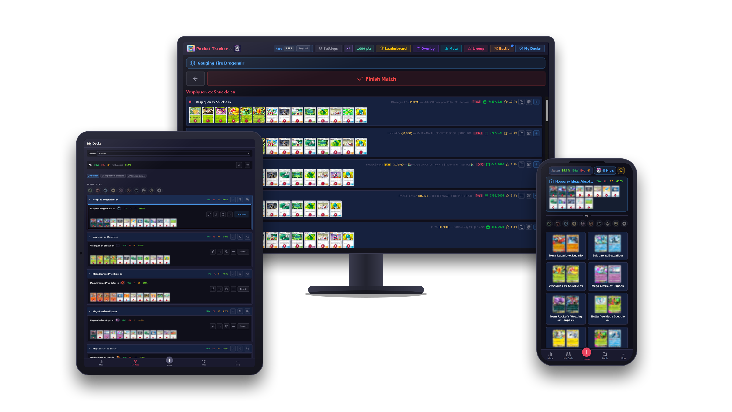 Pocket Tracker on desktop web, iPad and Android phone